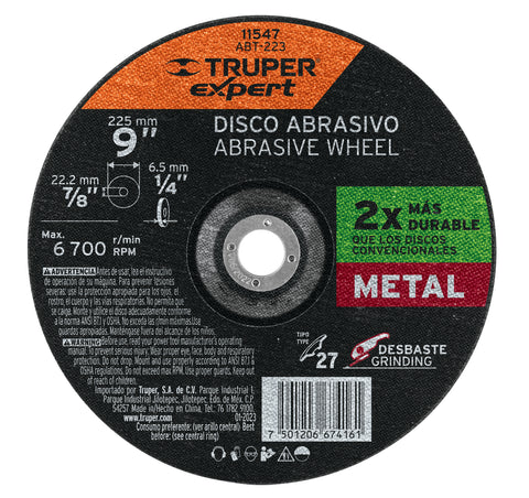 DISCO TIPO 27 DE 9' X 6.4 MM DESBASTE DE METAL, EXPERT