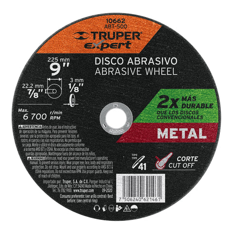 DISCO PARA CORTE DE METAL, TIPO 1, DIÁMETRO 9?