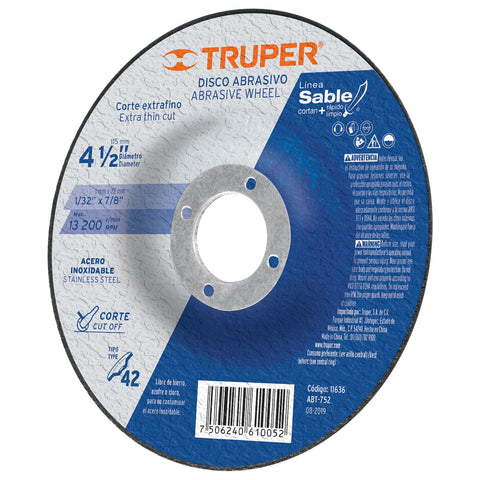 DISCO DE CORTE P/ACERO INOXIDABLE 4 1/2", TIPO 27