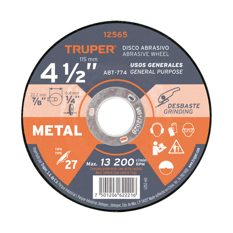 DISCO P/DESBASTE METALES 115X6X22 MM