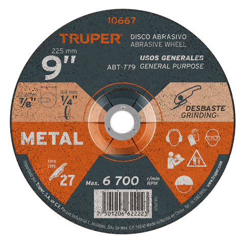 DISCO PARA DESBASTE DE METAL, TIPO 27, DIÁMETRO 9?