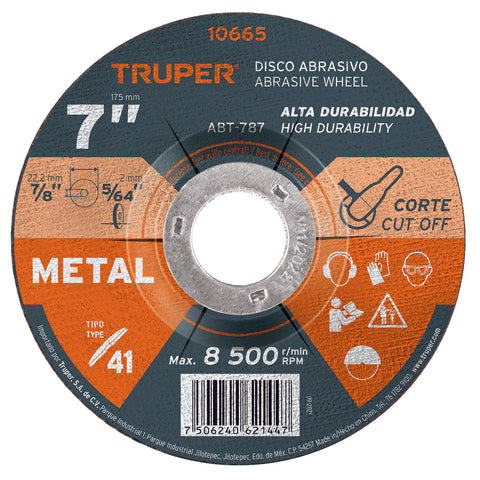 DISCO PARA CORTE DE METAL, TIPO 1, DIÁMETRO 7?