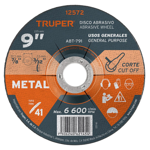 DISCO P/CORTE DE METAL, TIPO 1, DIÁMETRO 9' , USOS GENERALES
