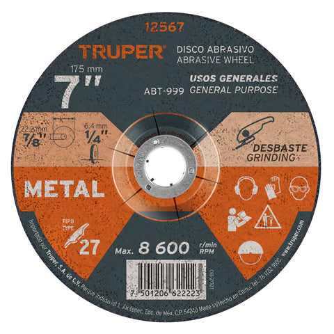 DISCO P/DESBASTE METALES 180X6X22 MM