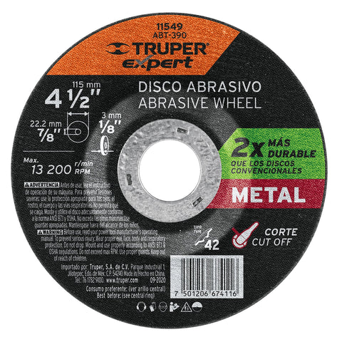 DISCO ABRASIVO P/CORTE METAL 4' X 1/8'