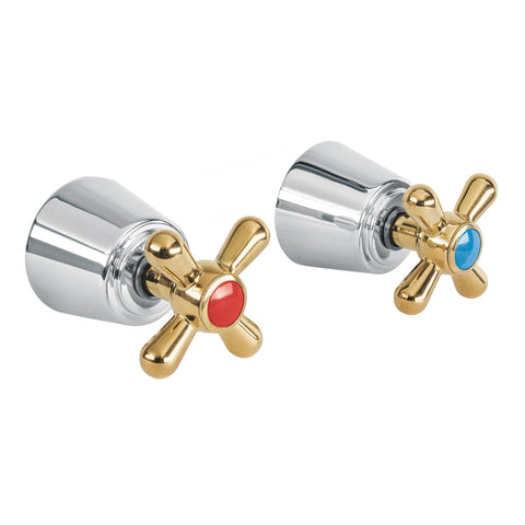 JUEGO DE 2 MANERALES GRANDES, CRUCETA, CROMO-ORO, AQUA
