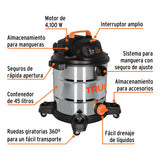 ASPIRADORA DE SOLIDO Y LIQUIDO DE 12 GAL EN ACERO
