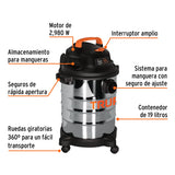ASPIRADORA DE SOLIDOS Y LIQUIDOS DE 5 GAL, EN ACERO INOX