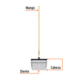 BIELDO CABEZA PLÁSTICA, MANGO DE MADERA,16 DIENTES
