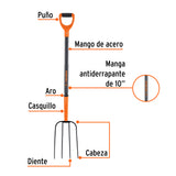 BIELDO PARA PAJA, 4 DIENTES, MANGO DE ACERO 37', PUQO 'D'
