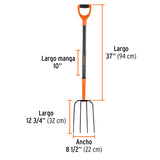 BIELDO PARA PAJA, 4 DIENTES, MANGO DE ACERO 37', PUQO 'D'