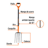 BIELDO PARA PAJA, 5 DIENTES, MANGO DE ACERO 37', PUQO 'D'