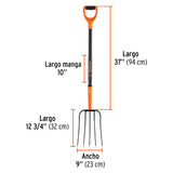 BIELDO PARA PAJA, 5 DIENTES, MANGO DE ACERO 37', PUQO 'D'