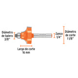 BROCA PARA ROUTER, REDONDEADO CON MOLDURA, 1-1/8' CON BALERO