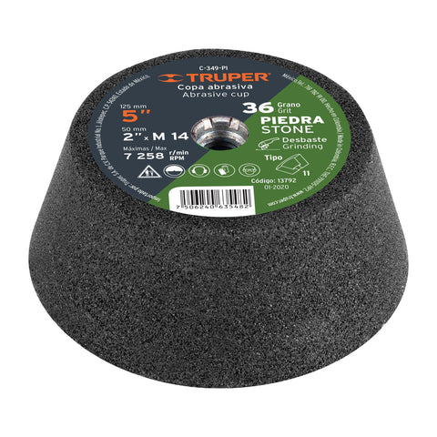 COPA DESBASTE, 5", 14 MM, GRANO 36 PARA PIEDRA