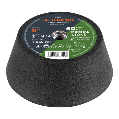 COPA DESBASTE DE PIEDRA 5' GRANO 60, EJE M14, TRUPER
