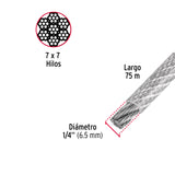 CABLE DE ACERO 1/4', RIGIDO RECUBIERTO