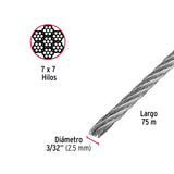 CABLE DE ACERO 3/32', RIGIDO