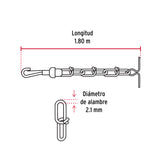 CADENA DE 1.8 M DE AMARRE PARA PERRO, 2.1 MM, FIERO