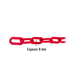 CADENA DE PLASTICO DE 8MM, ROJA POR METRO ROLLO C/25 MT