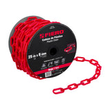 CADENA DE PLASTICO DE 8MM, ROJA POR METRO ROLLO C/25 MT