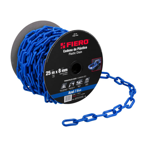 CADENA DE PLASTICO DE 8MM, AZUL PO METRO ROLLO C/25 MT