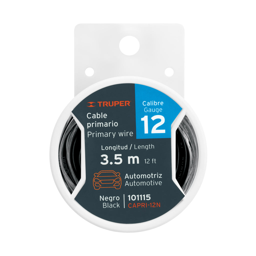 CARRETE CON 3.5 M DE CABLE PRIMARIO NEGRO CALIBRE 12, TRUPER
