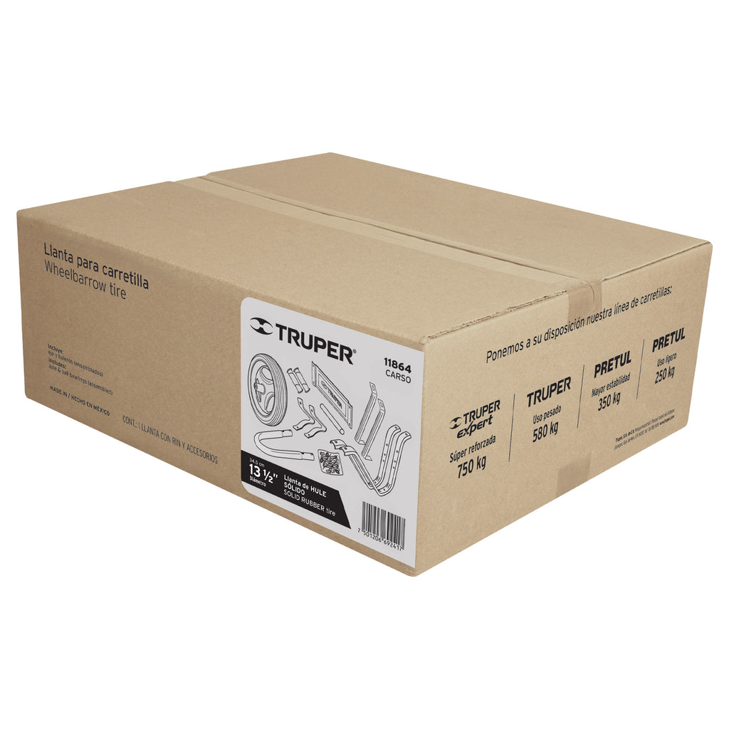 CAJA C/LLANTA HULE SSLIDO Y ACCESORIOS P/CARRETILLA TRUPER