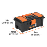 CAJA PLÁSTICA 14" CON COMPARTIMENTOS, NARANJA