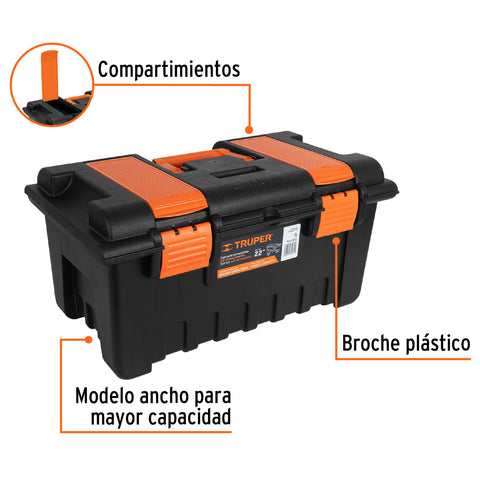 CAJA PLÁSTICA 22" CON COMPARTIMENTOS, NARANJA
