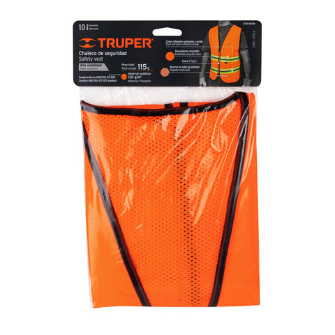 CHALECO DE SEGURIDAD CON CIERRE, NARANJA