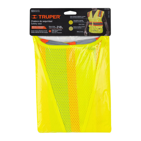 CHALECO DE SEGURIDAD CON CINTAS REFLEJANTES Y BOLSAS, AMARILLO