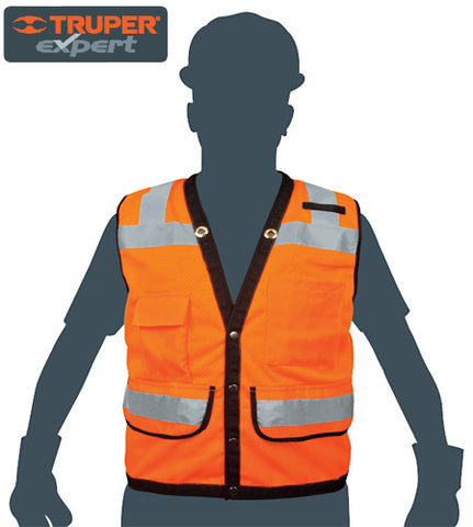 CHALECO DE SEGURIDAD REFORZADO CON BOLSAS, NARANJA