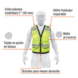 CHALECO SEGURIDAD REFORZADO, CON BOLSAS, VERDE, EXTRA GRANDE
