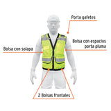 CHALECO SEGURIDAD REFORZADO, CON BOLSAS, VERDE, EXTRA GRANDE
