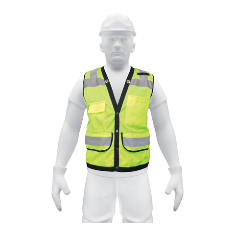 CHALECO DE SEGURIDAD REFORZADO, CON BOLSAS, VERDE, MEDIANO