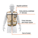 CHALECO BRIGADISTA CON CINTAS REFLEJANTES, COLOR BEIGE