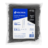BOLSA CON 1000 CINCHOS PLASTICOS 18 LB, 150X2.5 MM, NEGROS