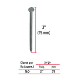 CLAVO PUNTA DIAMANTE, 3', CON CABEZA POR CAJA C/25KG