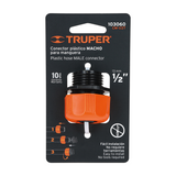 CONECTOR 1/2 MACHO DE ABS CON TUERCA DE AJUSTE MANUAL