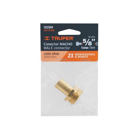 CONEXIÓN DE LATON MACHO DE 5/8' PARA MANGUERA, BLISTER
