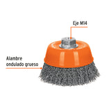 CARDA COPA 5' ALAMBRE ONDULADO GRUESO, EJE M14, TRUPER