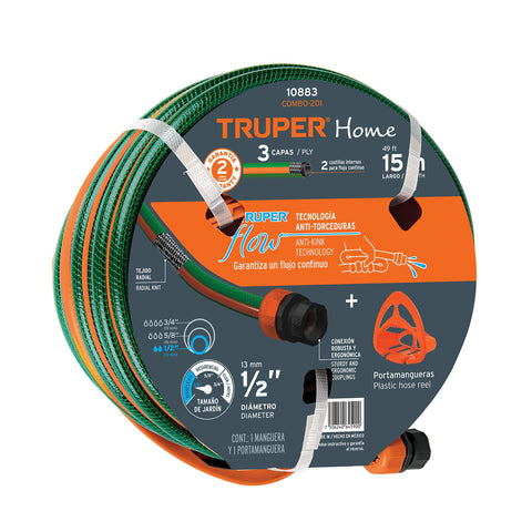 COMBO MANGUERA MAN-15X1/2RE Y PORTAMANGUERA GAN-MA, TRUPER