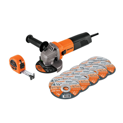 ESMERILADORA 4-1/2" 750W, 10 DISCOS Y FLEXOMETRO