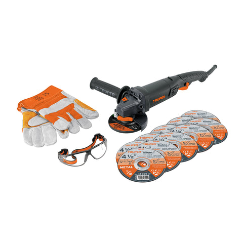ESMERILADORA IND 4-1/2" C/DISCOS,LESTENS Y GUANTES