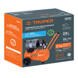 COMPRESOR DE AIRE,  25 L 2 HP, SILENCIOSO LIBRE DE ACEITE, TRUPER