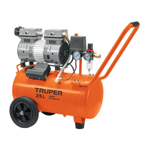 COMPRESOR DE AIRE,  25 L 2 HP, SILENCIOSO LIBRE DE ACEITE, TRUPER