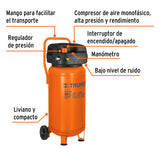 COMPRESOR DE AIRE LIBRE DE ACEITE, 50L, 3HP (POTEMCIA MAX)
