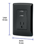 CONTACTO ATERRIZADO + 2 PUERTOS USB, NEGRO, LMNEA ITALIANA