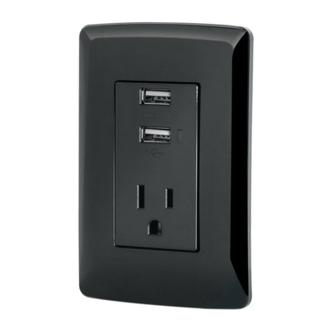 CONTACTO ATERRIZADO + 2 PUERTOS USB, NEGRO, LMNEA ITALIANA